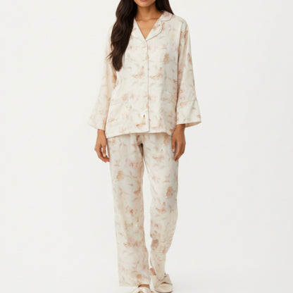 Anna-Kaci Lounge Women's 2-Piece Set Floral Print Button Front Pajama Top with Wide Cuff Sleeves and Matching Relaxed Fit Pants