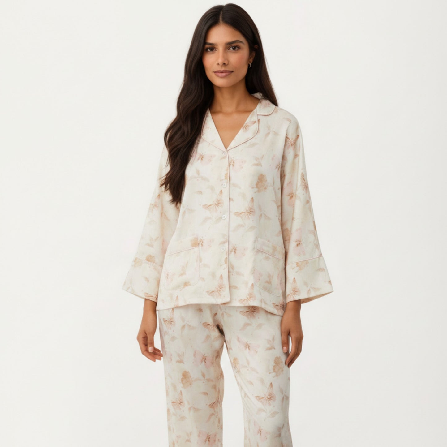 Anna-Kaci Lounge Women's 2-Piece Set Floral Print Button Front Pajama Top with Wide Cuff Sleeves and Matching Relaxed Fit Pants