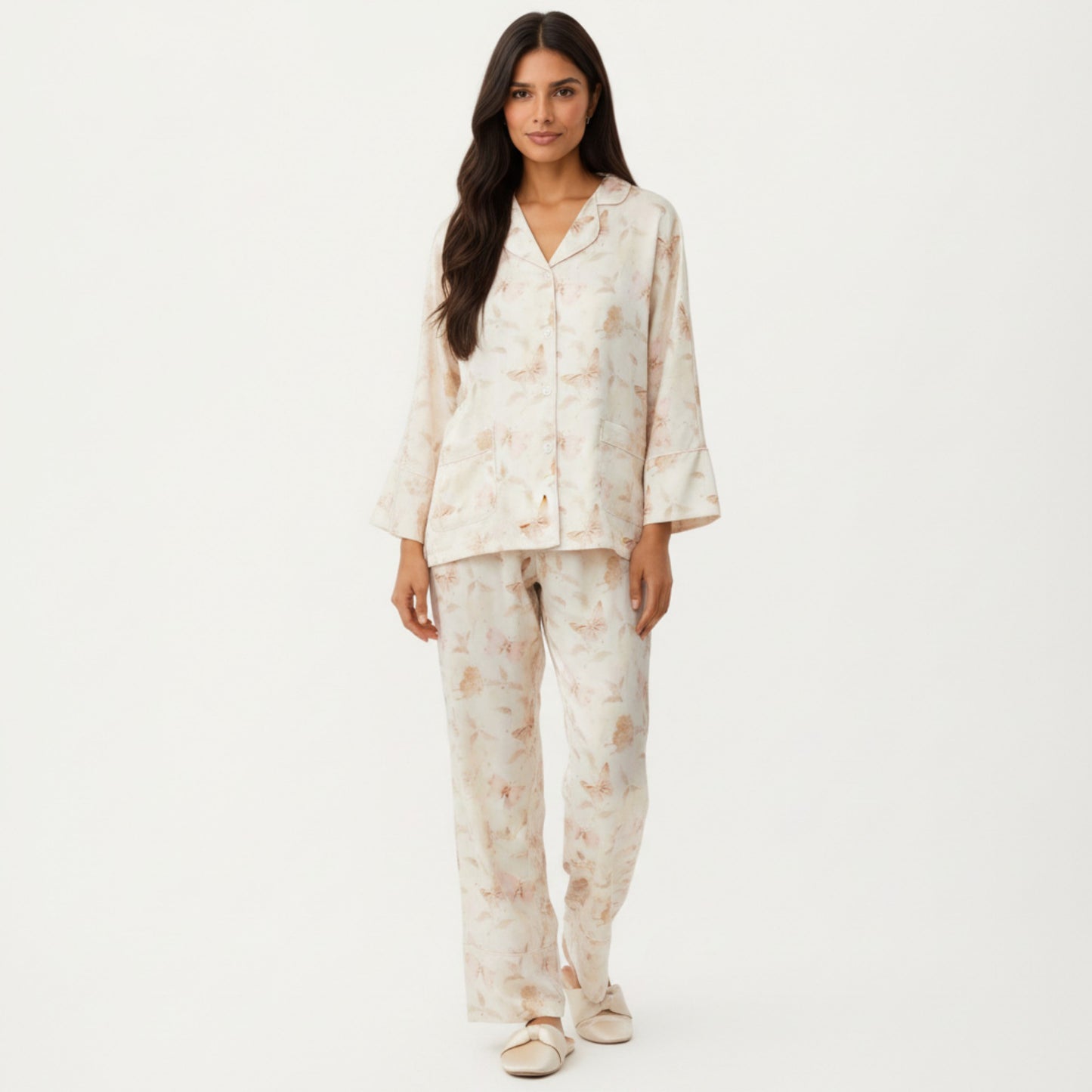 Anna-Kaci Lounge Women's 2-Piece Set Floral Print Button Front Pajama Top with Wide Cuff Sleeves and Matching Relaxed Fit Pants
