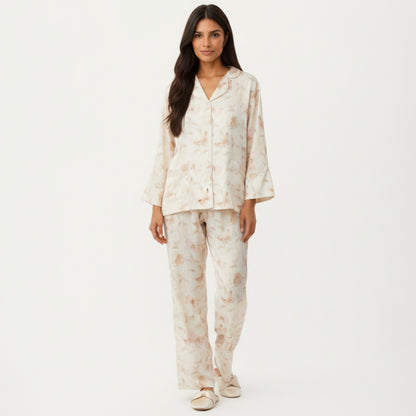 Anna-Kaci Lounge Women's 2-Piece Set Floral Print Button Front Pajama Top with Wide Cuff Sleeves and Matching Relaxed Fit Pants