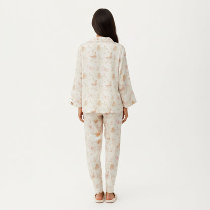 Anna-Kaci Lounge Women's 2-Piece Set Floral Print Button Front Pajama Top with Wide Cuff Sleeves and Matching Relaxed Fit Pants