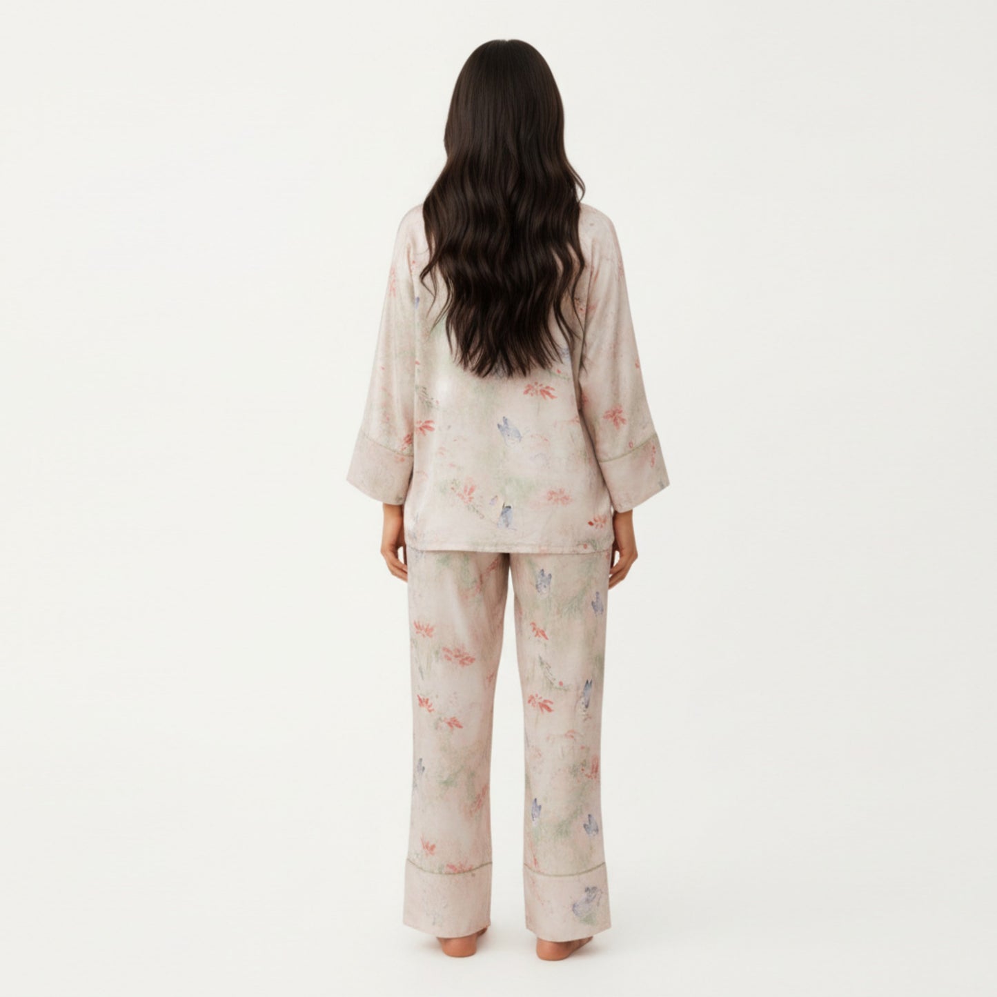 Anna-Kaci Lounge Women's 2-Piece Set Floral Print Button Front Pajama Top with Wide Cuff Sleeves and Matching Relaxed Fit Pants