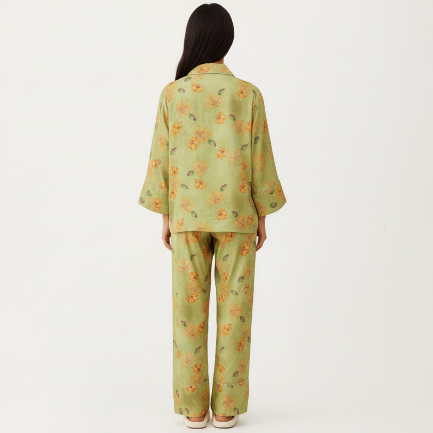 Anna-Kaci Lounge Women's 2-Piece Set Floral Print Button Front Pajama Top with Wide Cuff Sleeves and Matching Relaxed Fit Pants