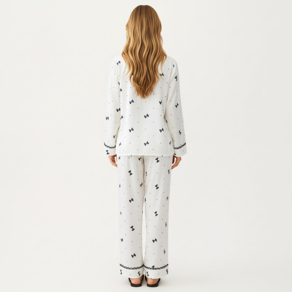 Anna-Kaci Lounge Women's 2-Piece Set Printed Button Front Pajama Top with Contrast Trim and Matching Relaxed Fit Elastic Waist Pants