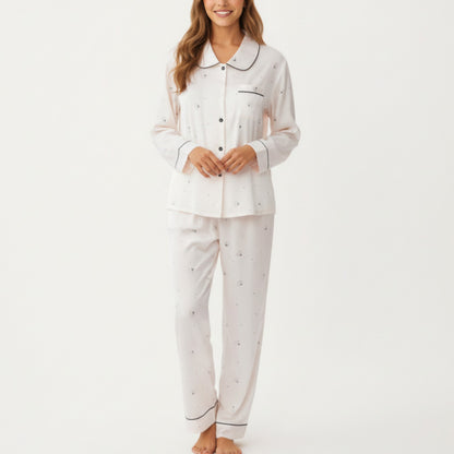 Anna-Kaci Lounge Women's 2-Piece Set Printed Button Front Pajama Top with Contrast Piping and Matching Relaxed Fit Lounge Pants