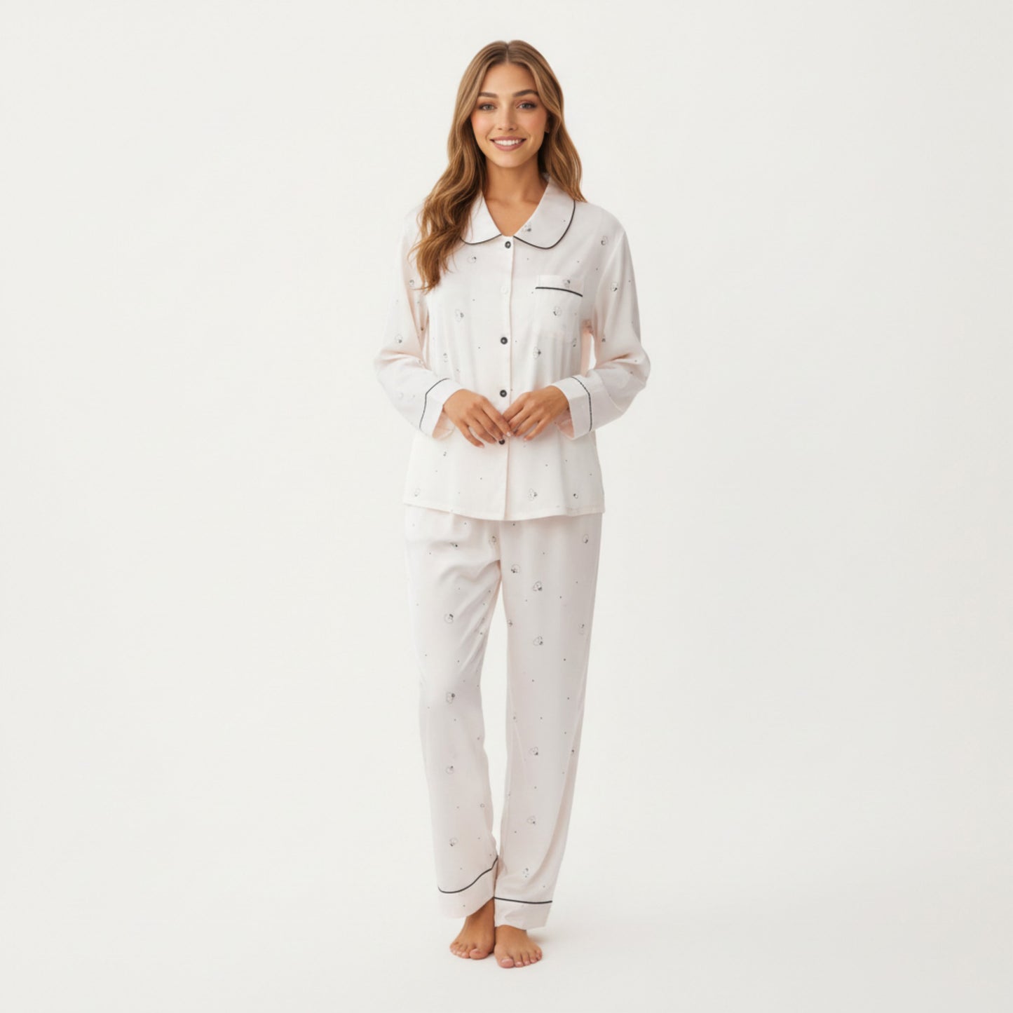 Anna-Kaci Lounge Women's 2-Piece Set Printed Button Front Pajama Top with Contrast Piping and Matching Relaxed Fit Lounge Pants