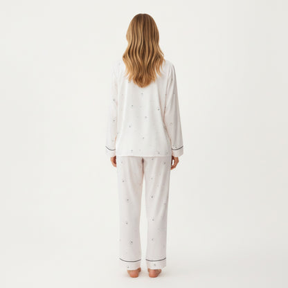 Anna-Kaci Lounge Women's 2-Piece Set Printed Button Front Pajama Top with Contrast Piping and Matching Relaxed Fit Lounge Pants