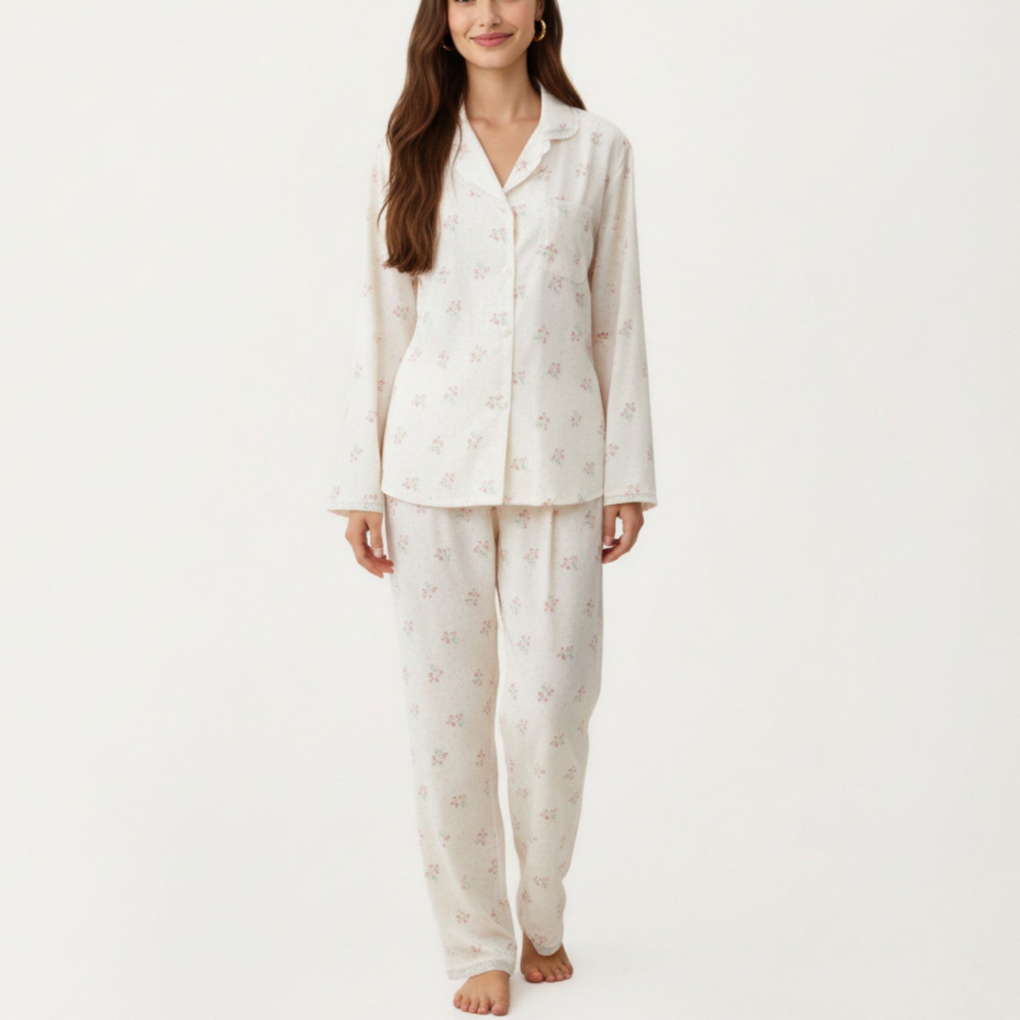 Anna-Kaci Lounge Women's 2-Piece Set Floral Print Pajama Top with Button Front and Trim Details Paired with Matching Pants