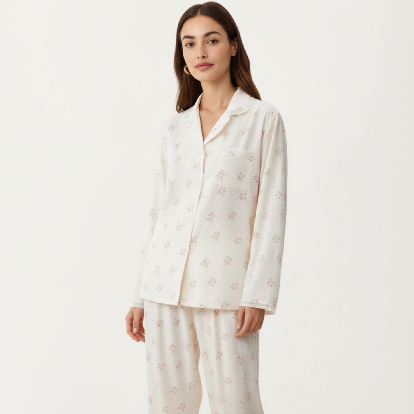 Anna-Kaci Lounge Women's 2-Piece Set Floral Print Pajama Top with Button Front and Trim Details Paired with Matching Pants