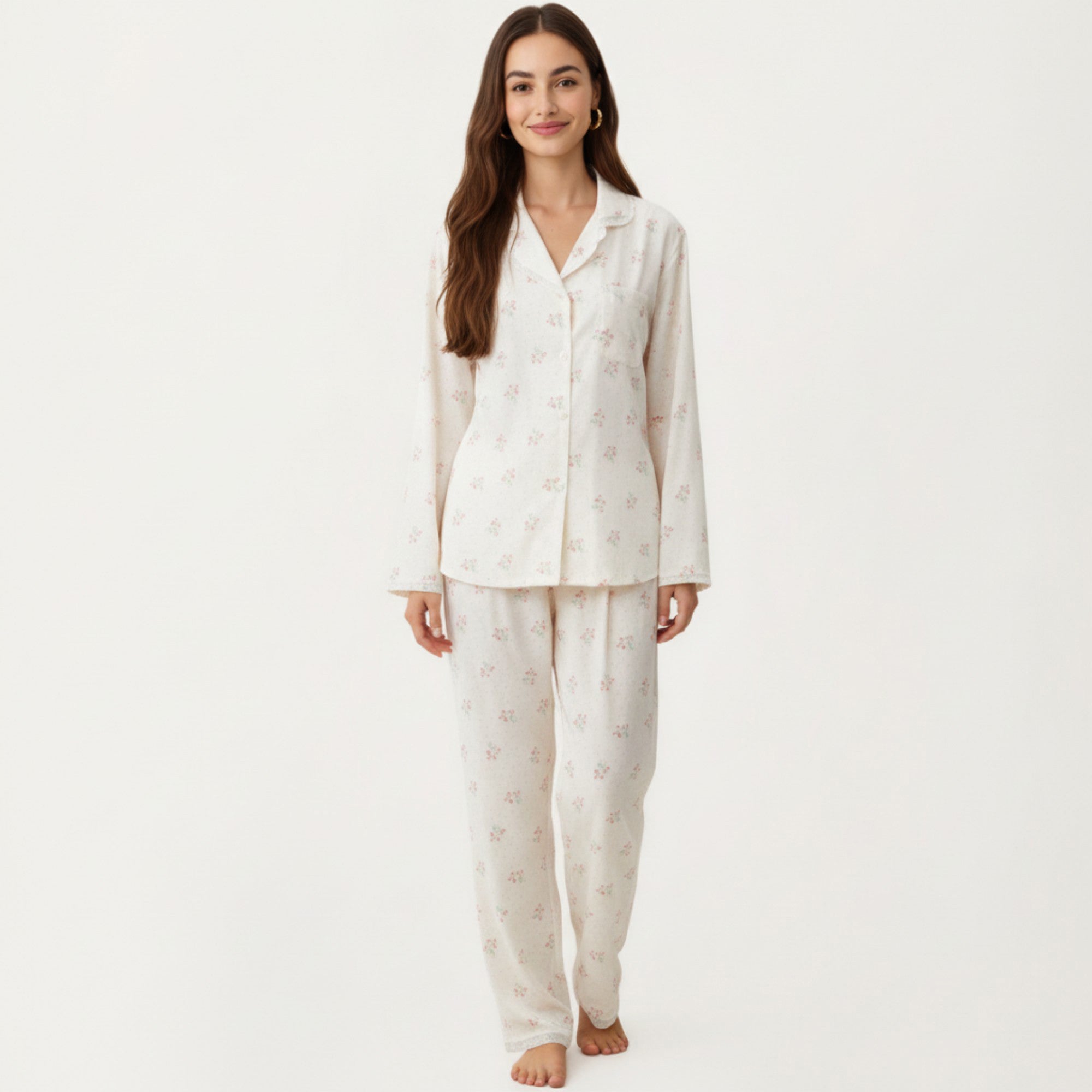 Anna-Kaci Lounge Women's 2-Piece Set Floral Print Pajama Top with Button Front and Trim Details Paired with Matching Pants