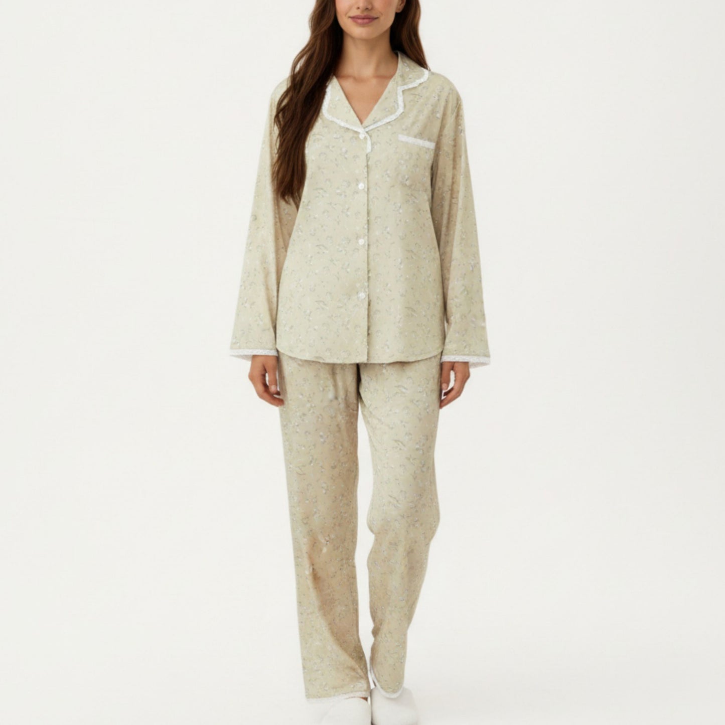 Anna-Kaci Lounge Women's 2-Piece Set Floral Print Pajama Top with Button Front and Trim Details Paired with Matching Pants