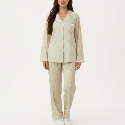 Anna-Kaci Lounge Women's 2-Piece Set Floral Print Pajama Top with Button Front and Trim Details Paired with Matching Pants