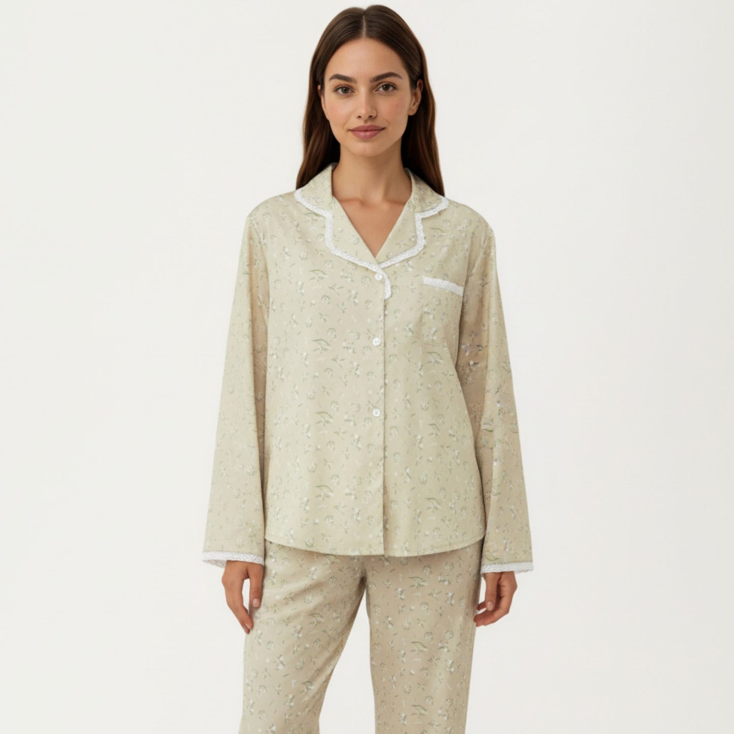 Anna-Kaci Lounge Women's 2-Piece Set Floral Print Pajama Top with Button Front and Trim Details Paired with Matching Pants