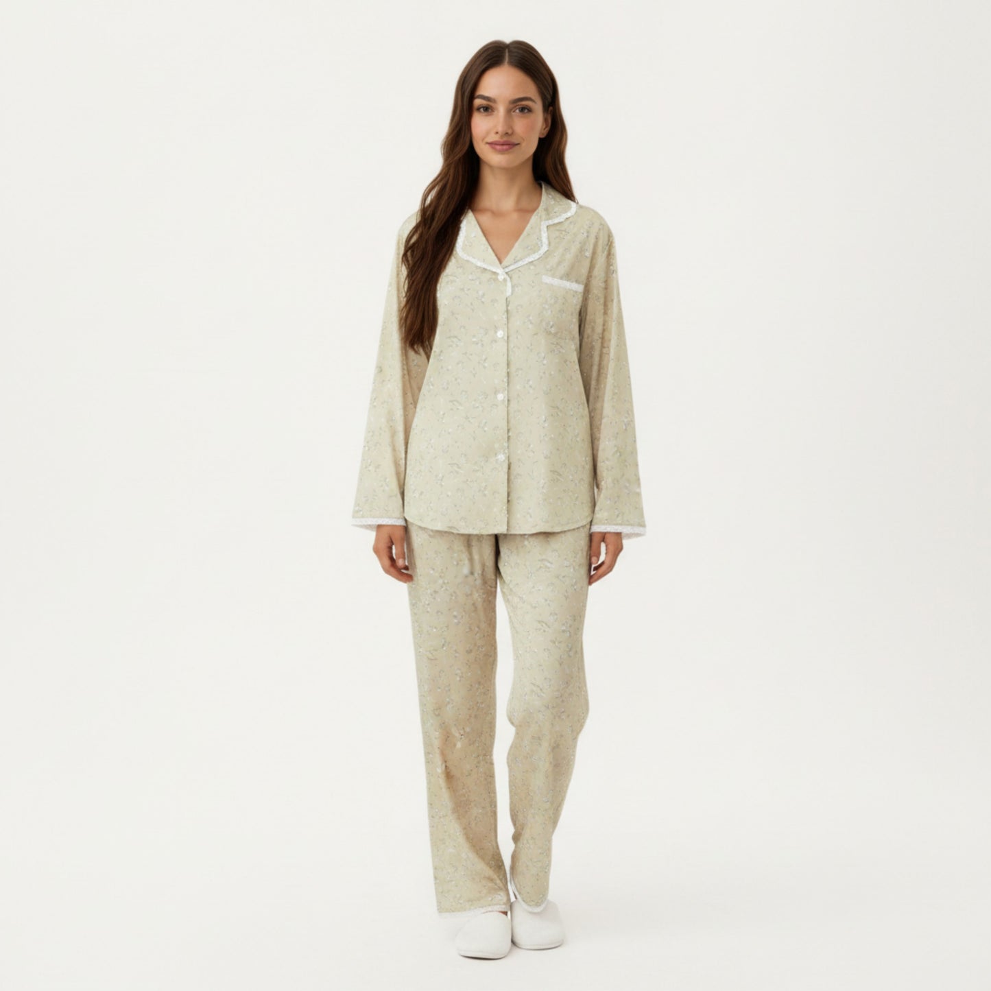 Anna-Kaci Lounge Women's 2-Piece Set Floral Print Pajama Top with Button Front and Trim Details Paired with Matching Pants