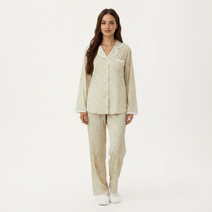 Anna-Kaci Lounge Women's 2-Piece Set Floral Print Pajama Top with Button Front and Trim Details Paired with Matching Pants