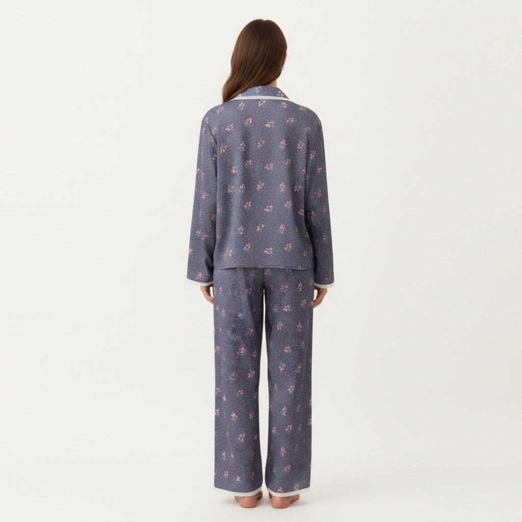 Anna-Kaci Lounge Women's 2-Piece Set Floral Print Pajama Top with Button Front and Trim Details Paired with Matching Pants