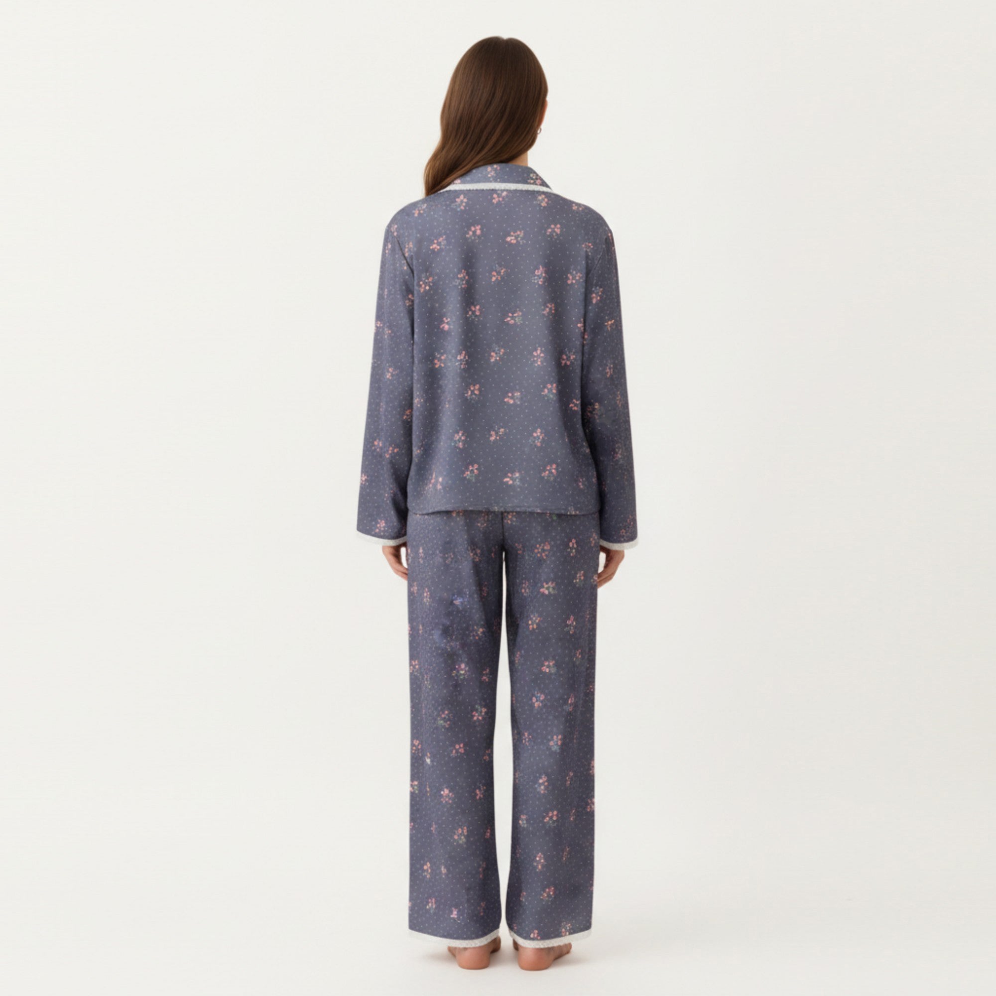 Anna-Kaci Lounge Women's 2-Piece Set Floral Print Pajama Top with Button Front and Trim Details Paired with Matching Pants