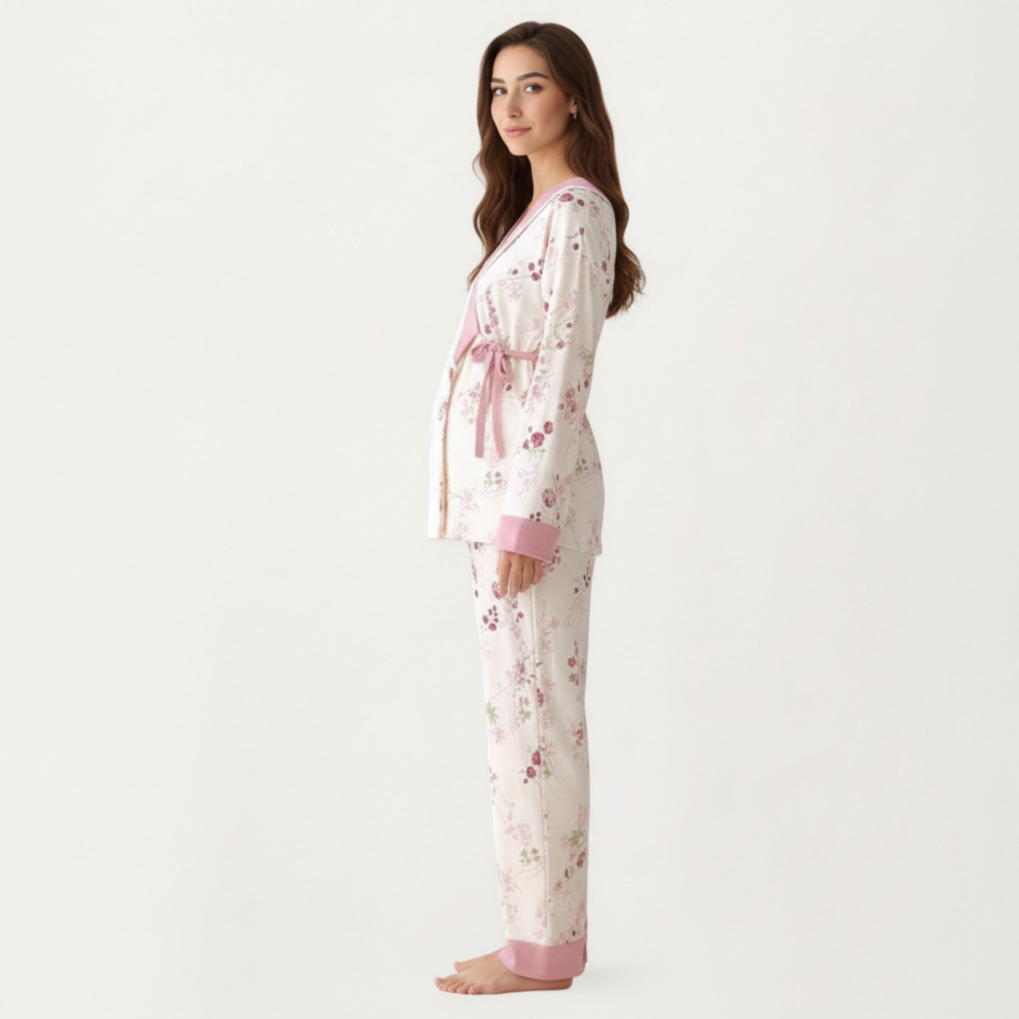 Anna-Kaci Women's 2-Piece Set Floral Wrap Front Pajama Top with Long Sleeves and Matching Relaxed Fit Pants
