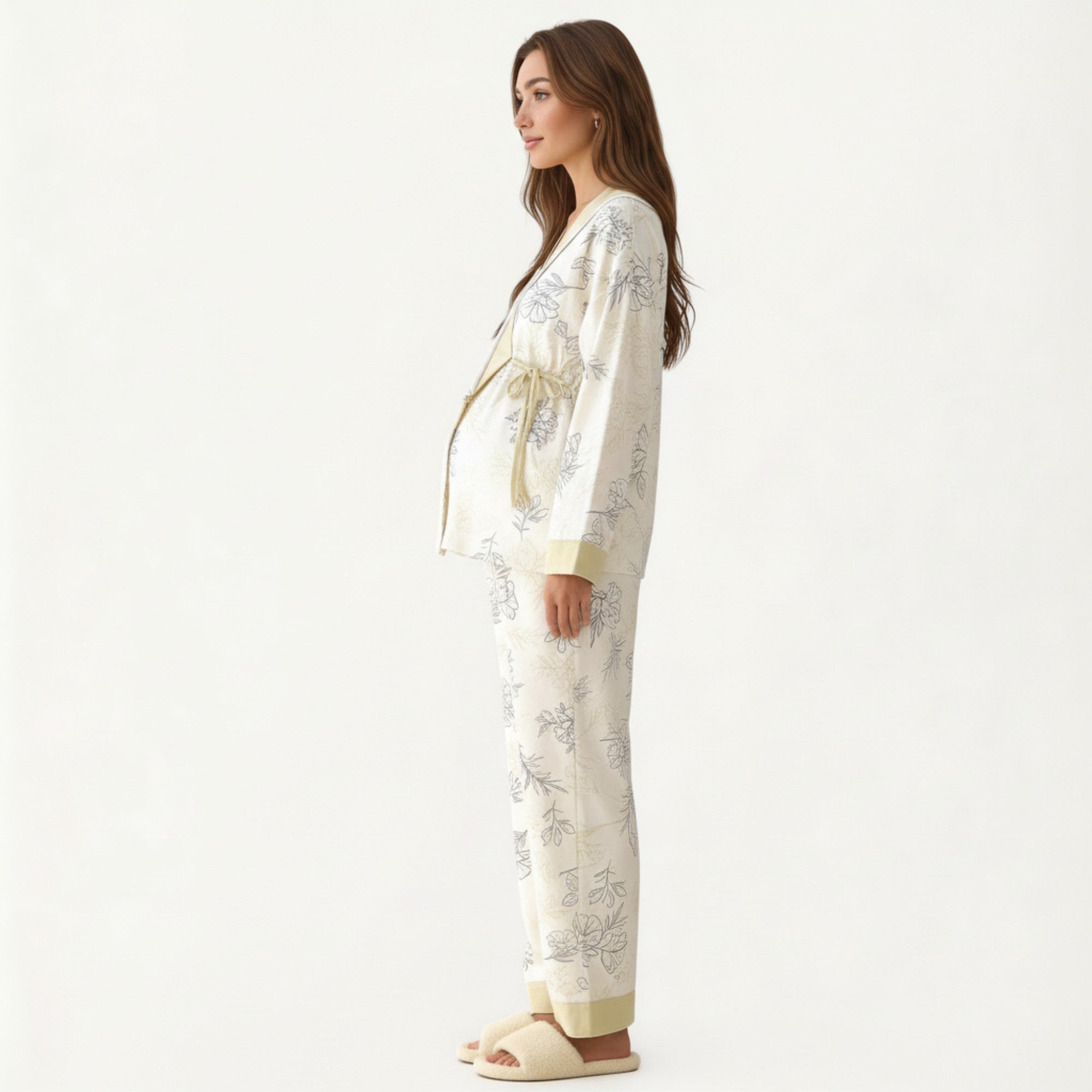 Anna-Kaci Women's 2-Piece Set Floral Wrap Front Pajama Top with Long Sleeves and Matching Relaxed Fit Pants