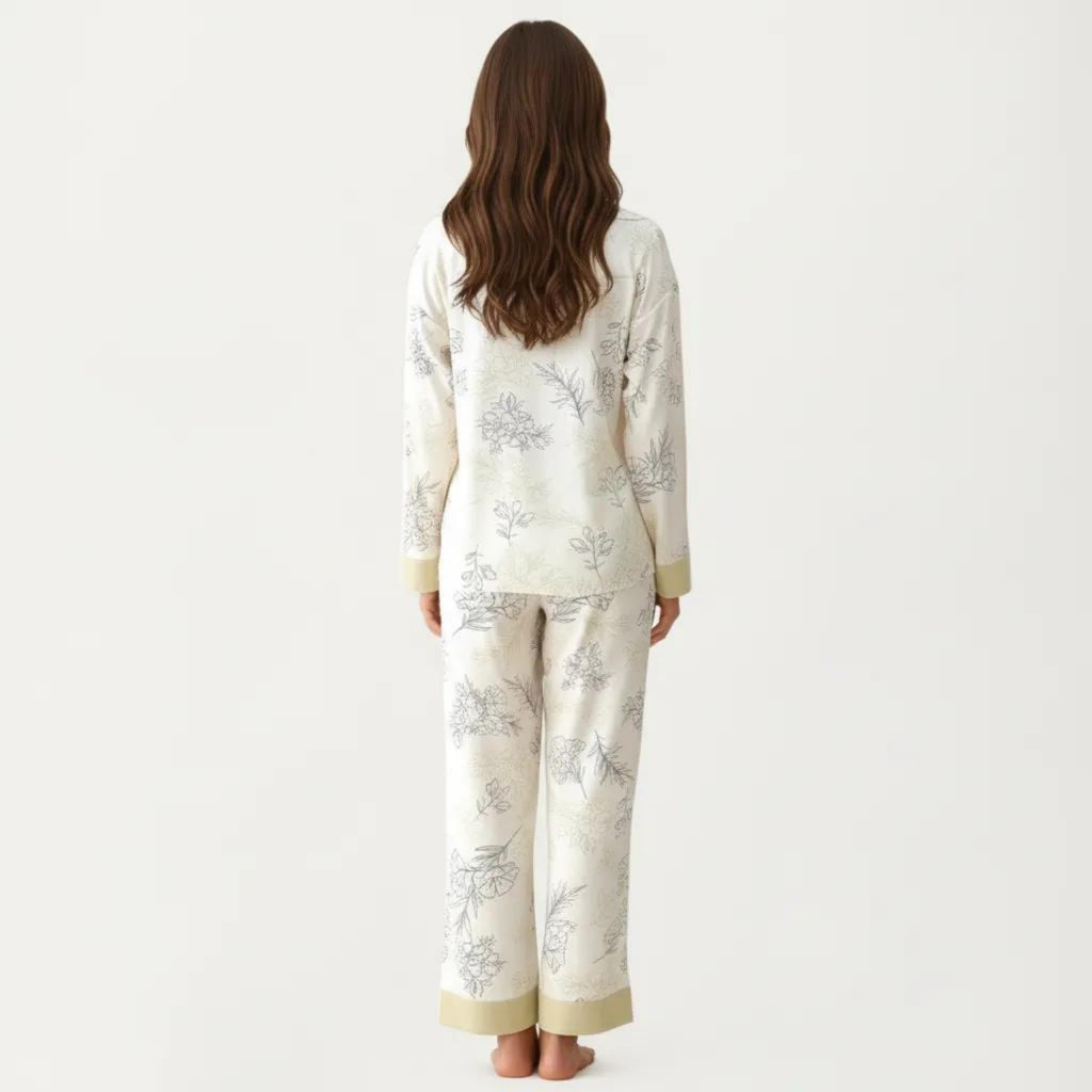 Anna-Kaci Women's 2-Piece Set Floral Wrap Front Pajama Top with Long Sleeves and Matching Relaxed Fit Pants