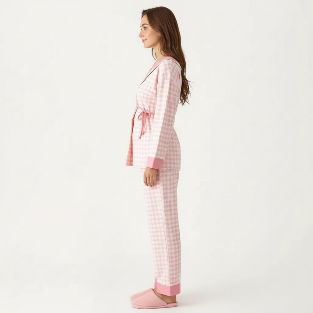 Anna-Kaci Women's 2-Piece Set Floral Wrap Front Pajama Top with Long Sleeves and Matching Relaxed Fit Pants