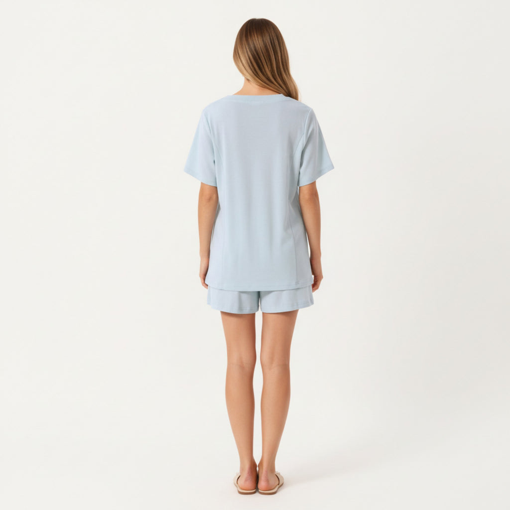 Anna-Kaci Women's 2-Piece Set Maternity V-Neck Short Sleeve Pajama Top with Relaxed Fit Shorts