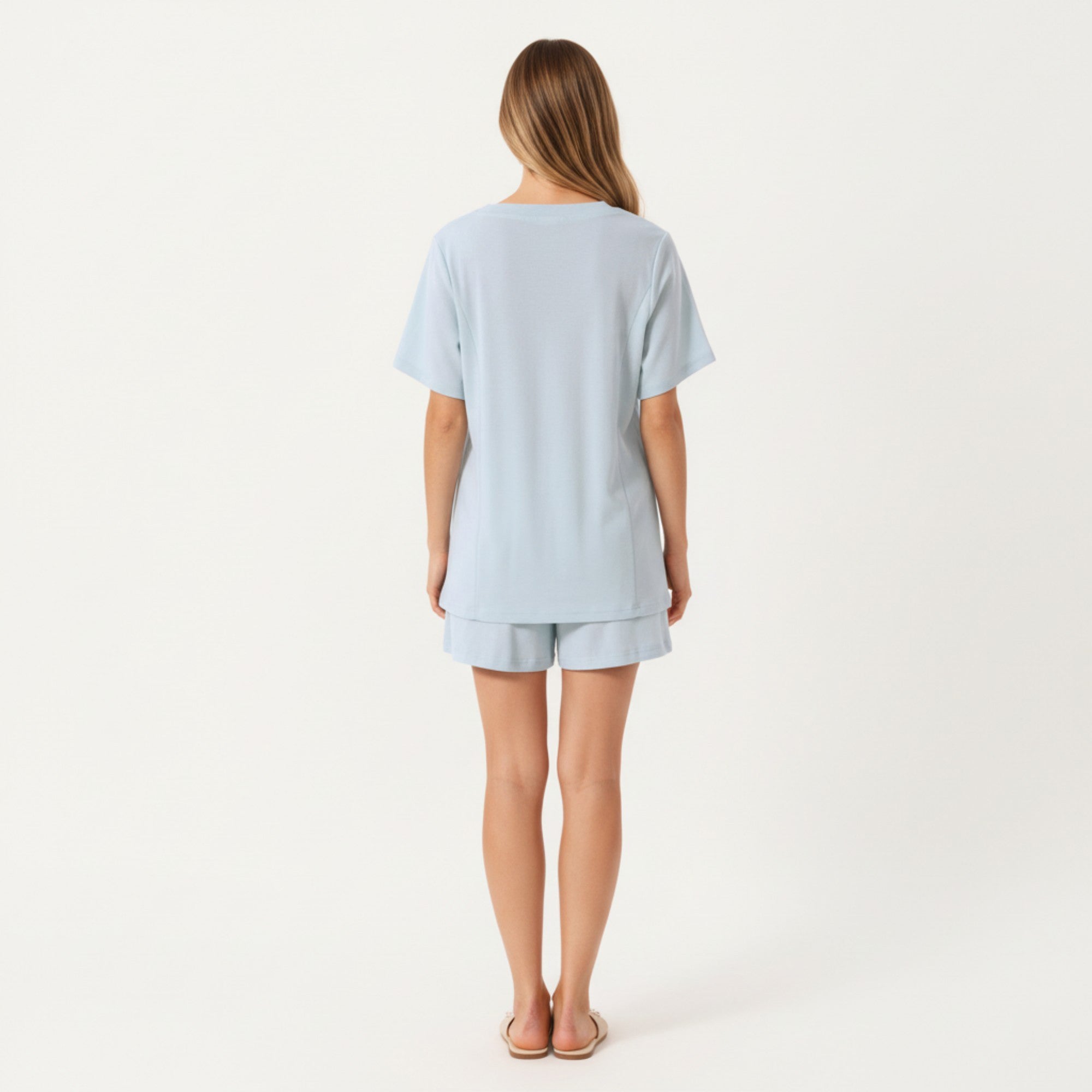 Anna-Kaci Women's 2-Piece Set Maternity V-Neck Short Sleeve Pajama Top with Relaxed Fit Shorts