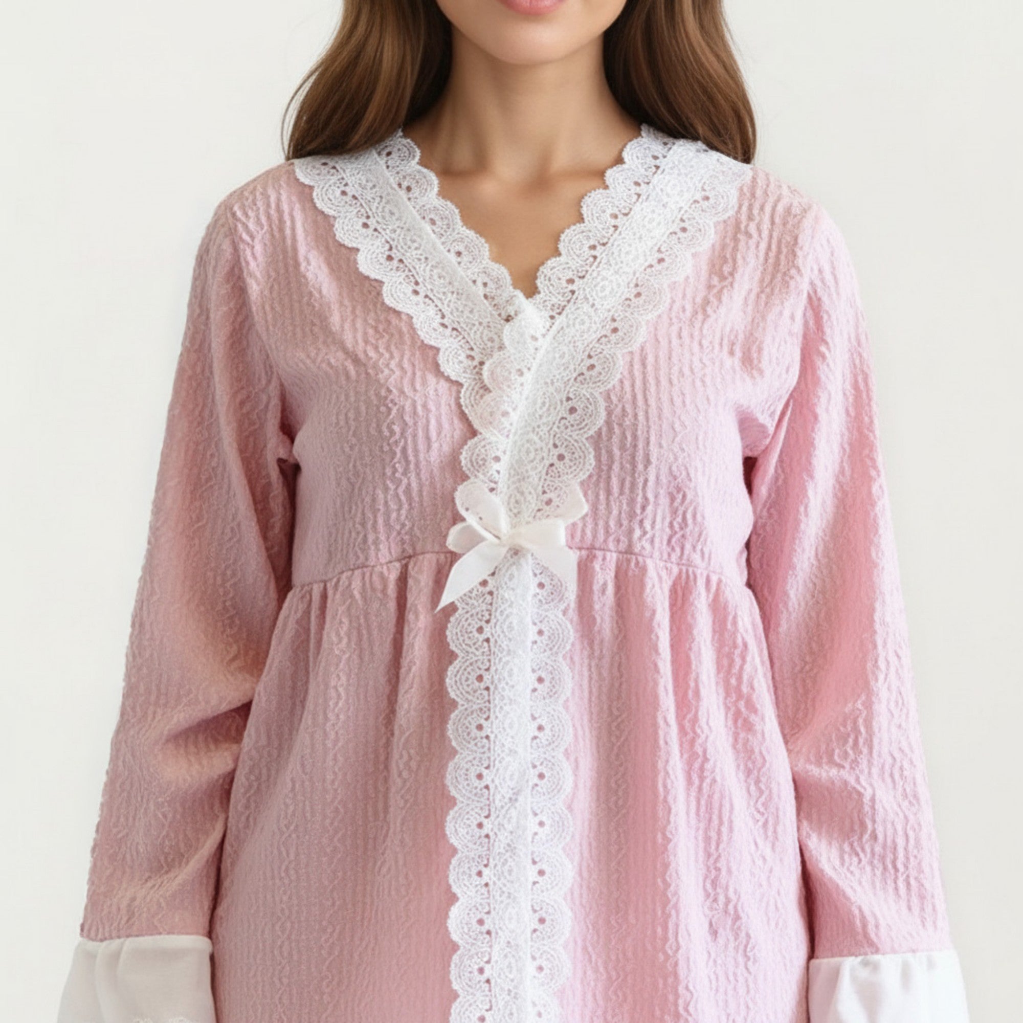 Anna-Kaci Women's 2-Piece Set Long Sleeve Pajama Top with Lace Trim and Matching Relaxed Fit Pants