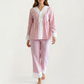 Anna-Kaci Women's 2-Piece Set Long Sleeve Pajama Top with Lace Trim and Matching Relaxed Fit Pants