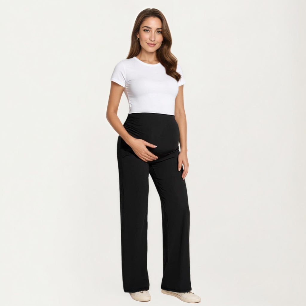 Anna-Kaci Women's High Waist Maternity Lounge Pants with Over-Belly Support and Relaxed Straight Leg Fit