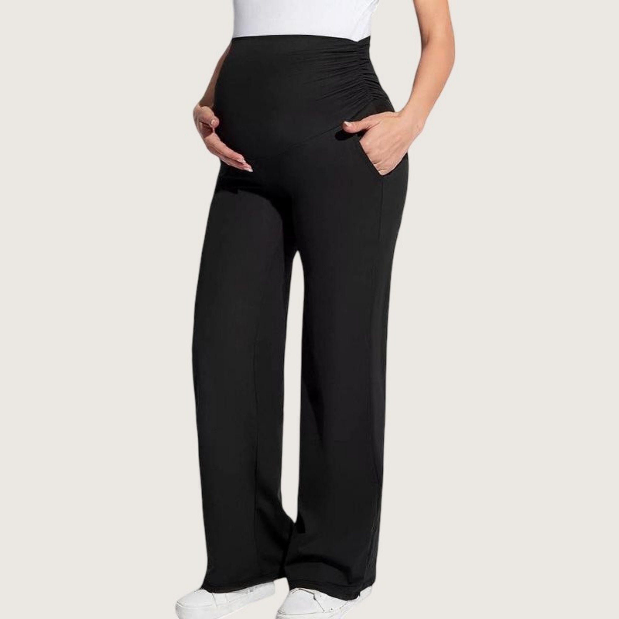 Anna-Kaci Women's High Waist Maternity Lounge Pants with Over-Belly Support and Relaxed Straight Leg Fit