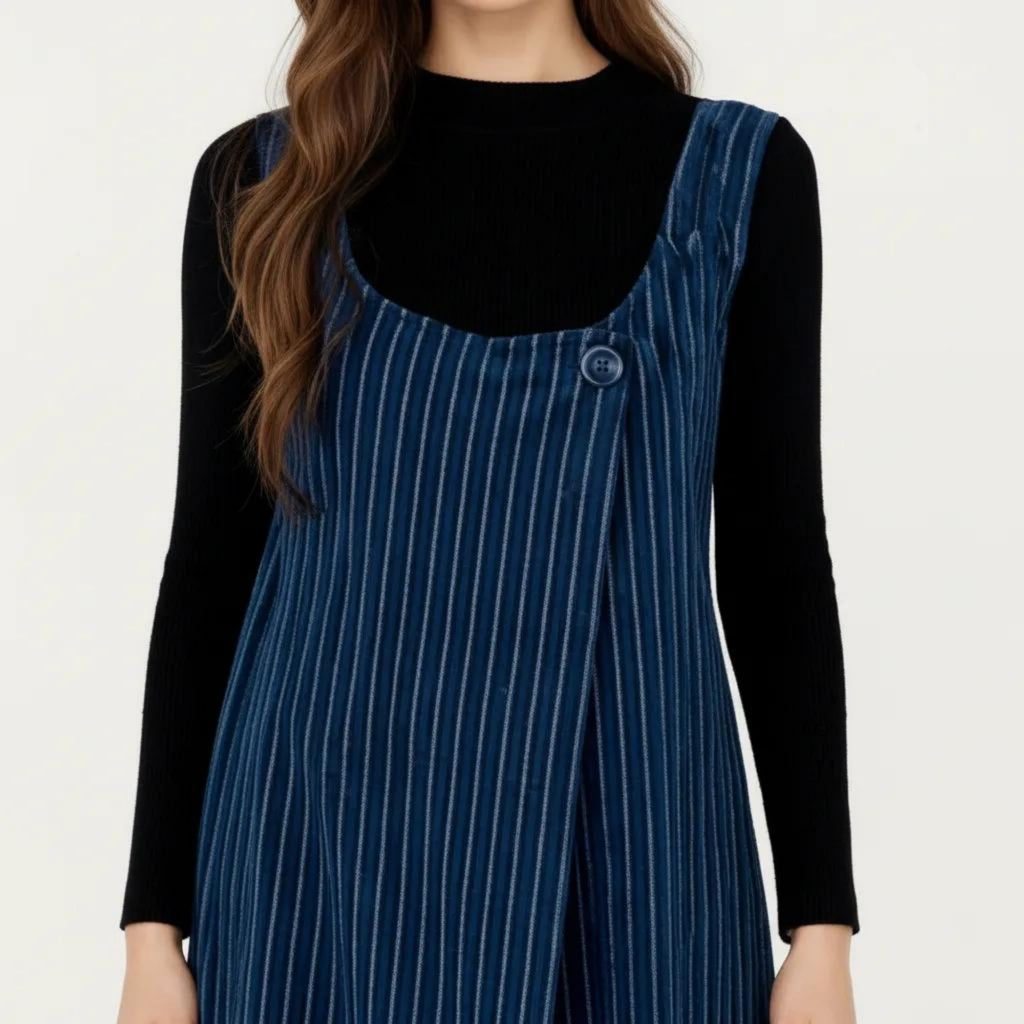 Anna-Kaci Maternity Women's Sleeveless Pinstripe Maxi Dress with Scoop Neck and Asymmetrical Button Front Design