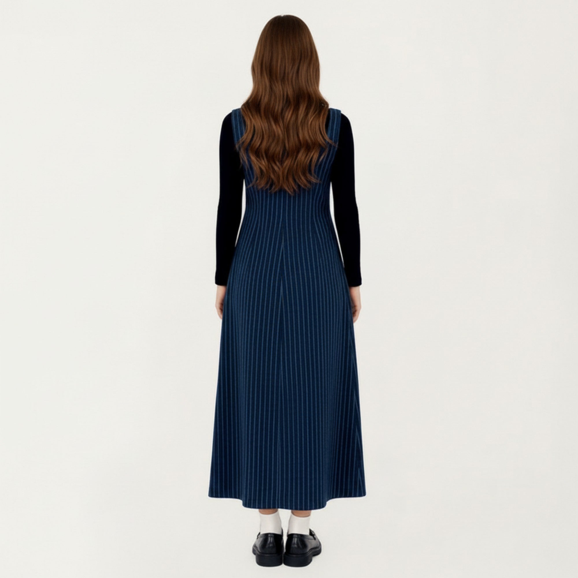 Anna-Kaci Maternity Women's Sleeveless Pinstripe Maxi Dress with Scoop Neck and Asymmetrical Button Front Design