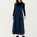 Anna-Kaci Maternity Women's Sleeveless Pinstripe Maxi Dress with Scoop Neck and Asymmetrical Button Front Design