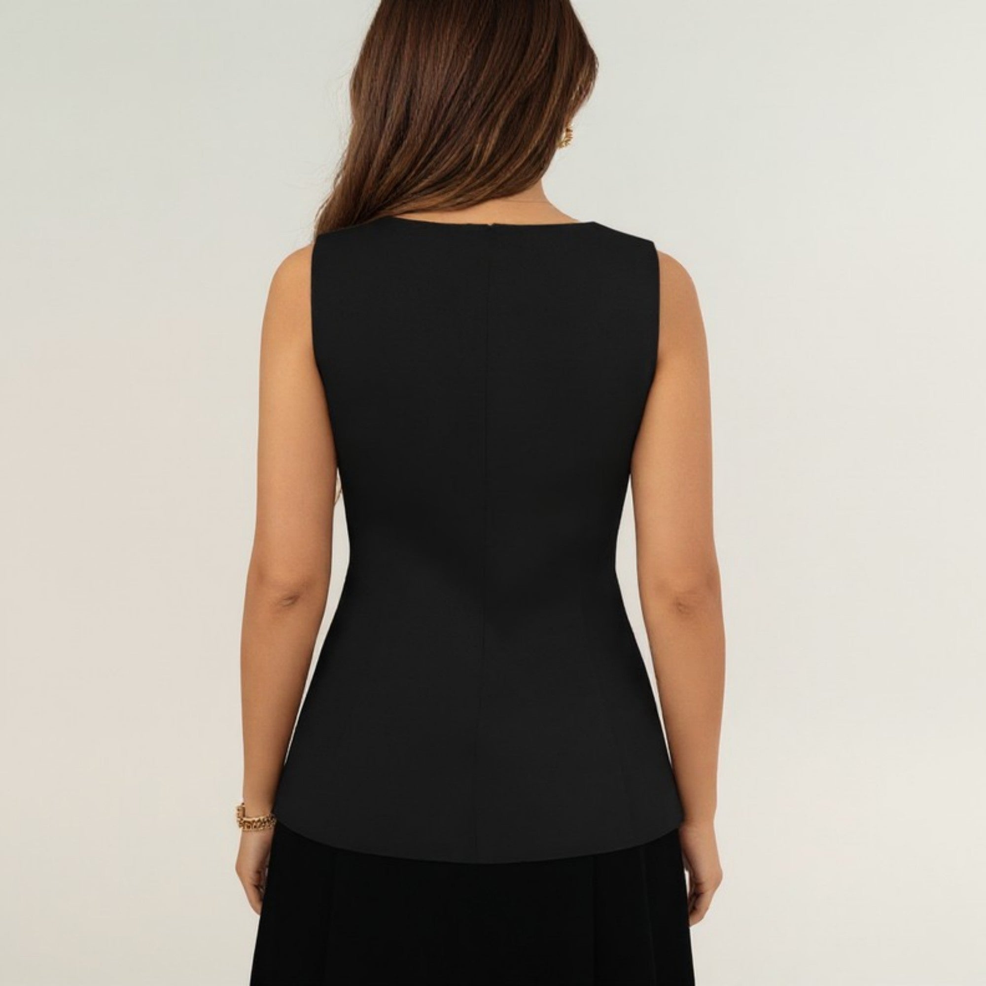Anna-Kaci Women's Sleeveless Crew Neck Button Front Tunic Top with Shaped Waist and Clean Tailored Silhouette