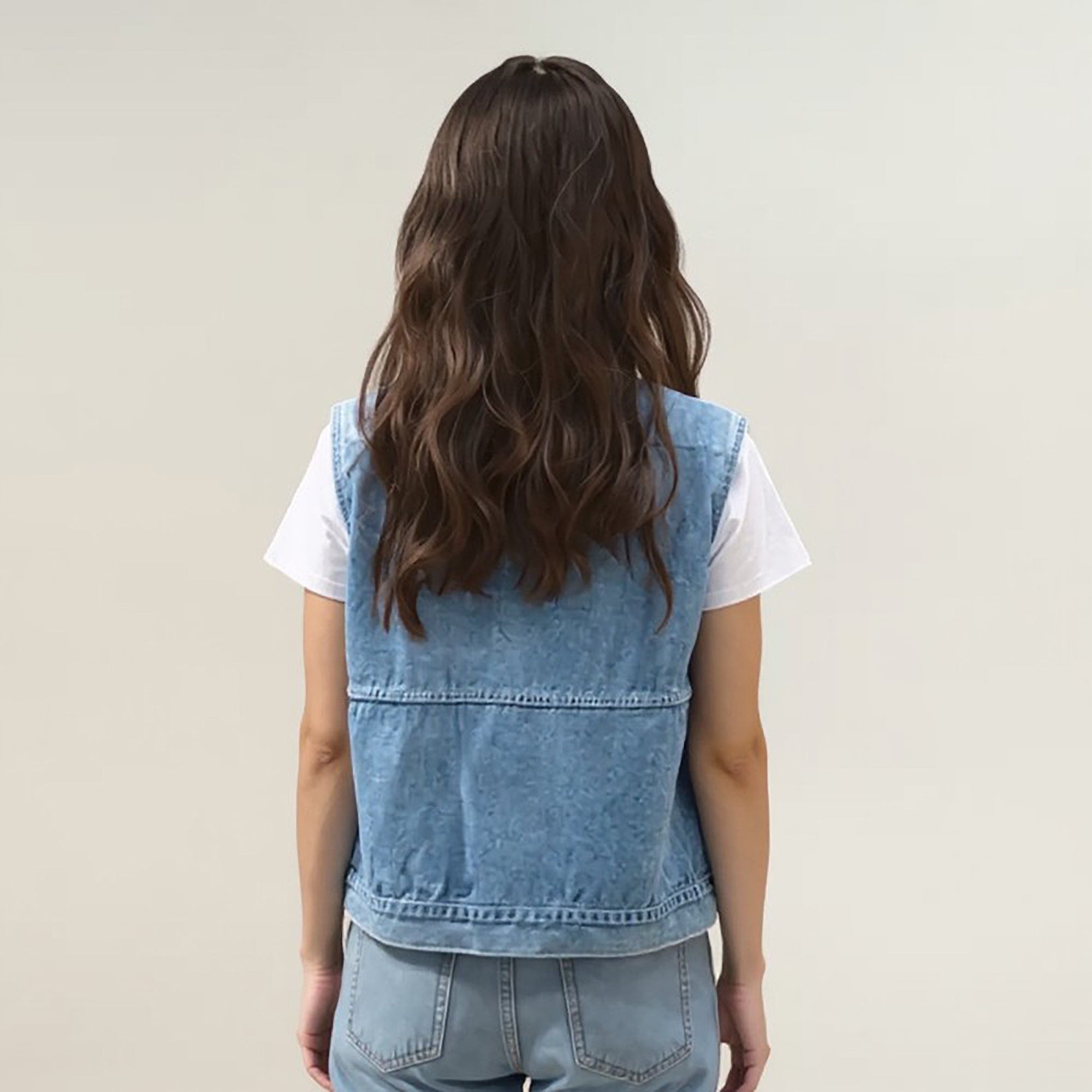 Anna-Kaci Women's Sleeveless Denim Vest with Button Front Closure Patch Pockets and Structured Fit