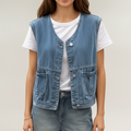 Anna-Kaci Women's Sleeveless Denim Vest with Button Front Closure Patch Pockets and Structured Fit