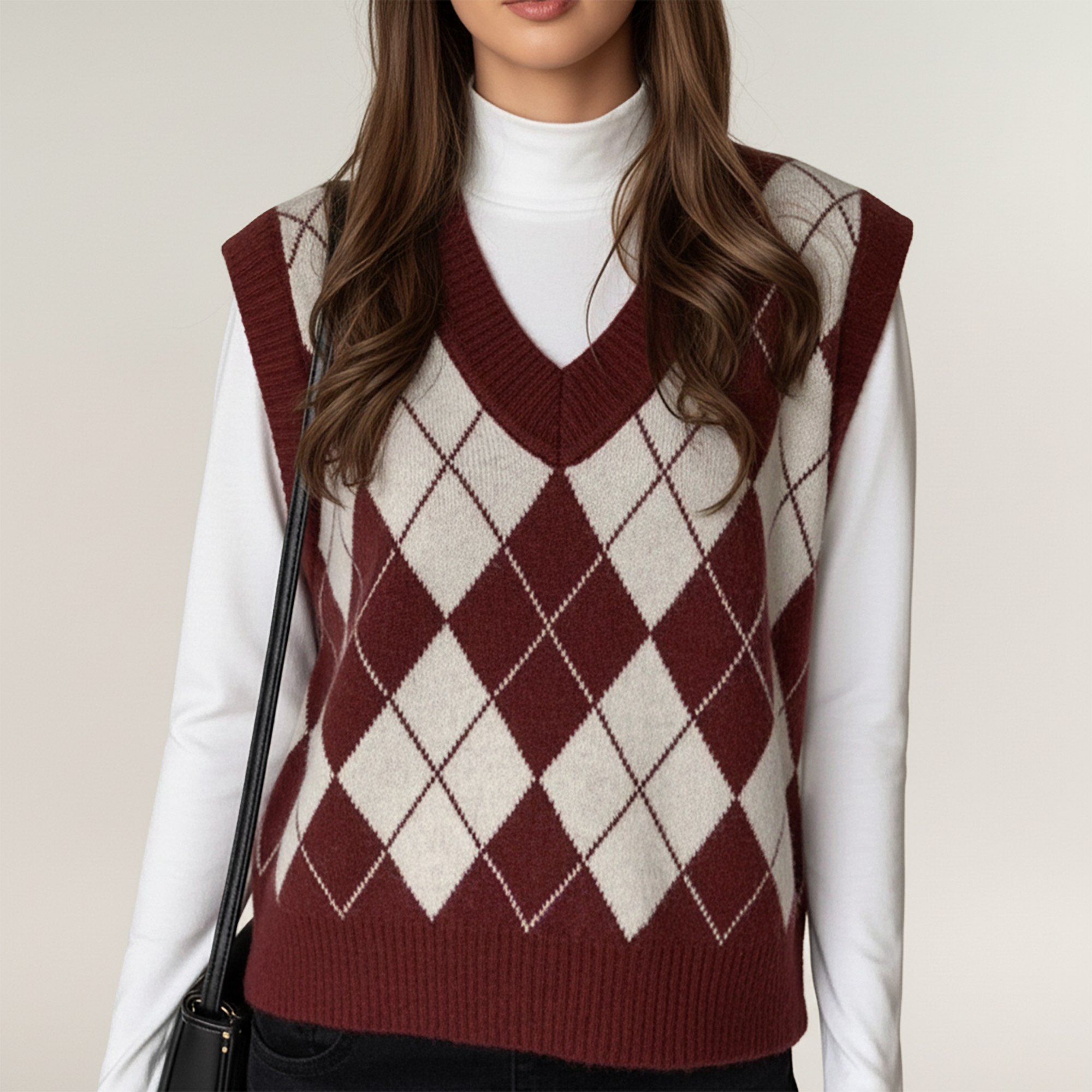 Anna-Kaci Women's Argyle Knit Sweater Vest with V Neck Sleeveless Design and Ribbed Hem