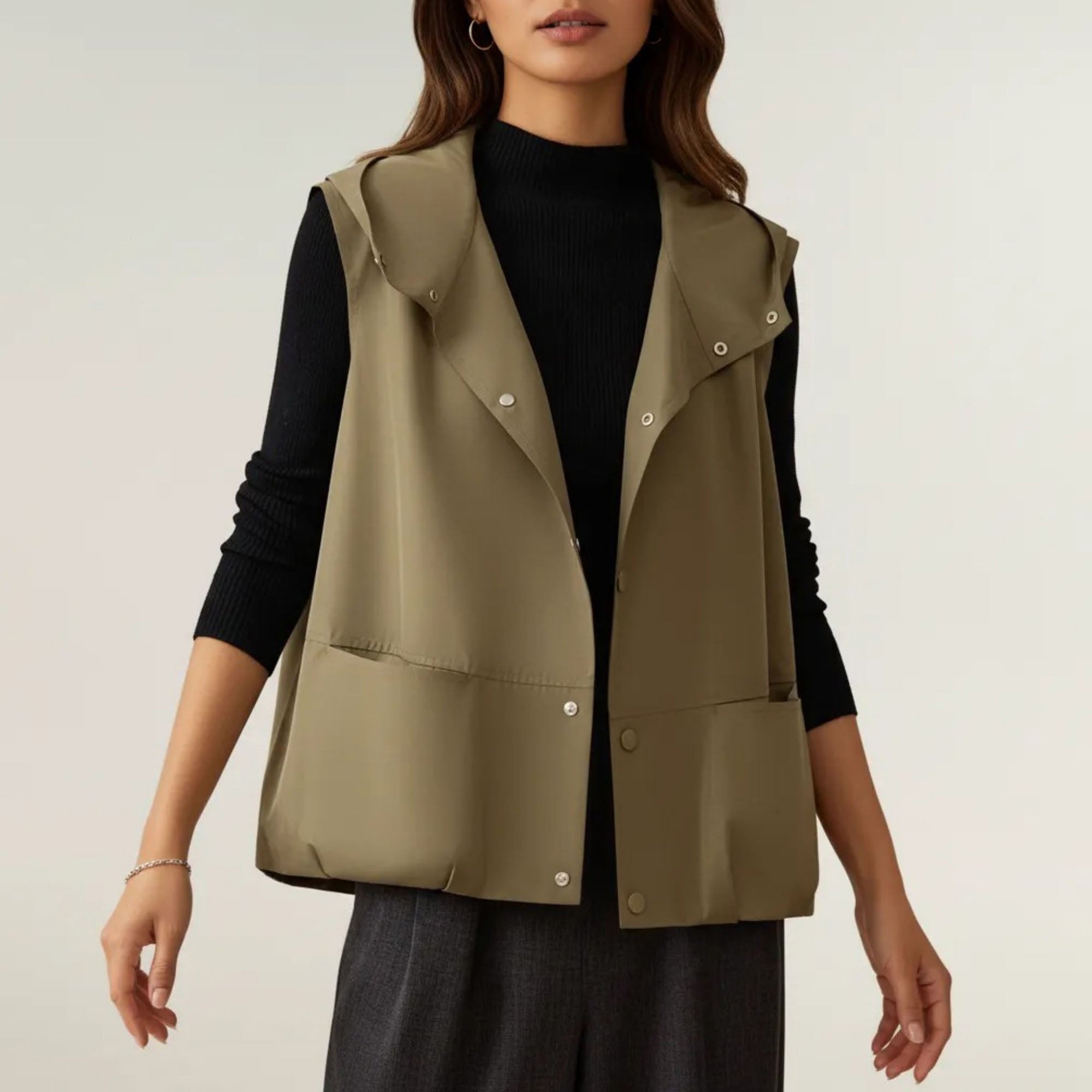 Anna-Kaci Women's Hooded Utility Vest with Snap Button Front Sleeveless Design and Lightweight Structured Fabric