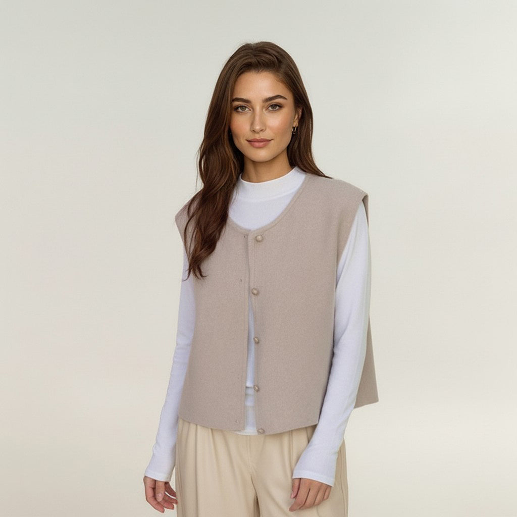 Anna-Kaci Women's Sleeveless Button Front Vest with Rounded Neckline and Soft Structured Fabric