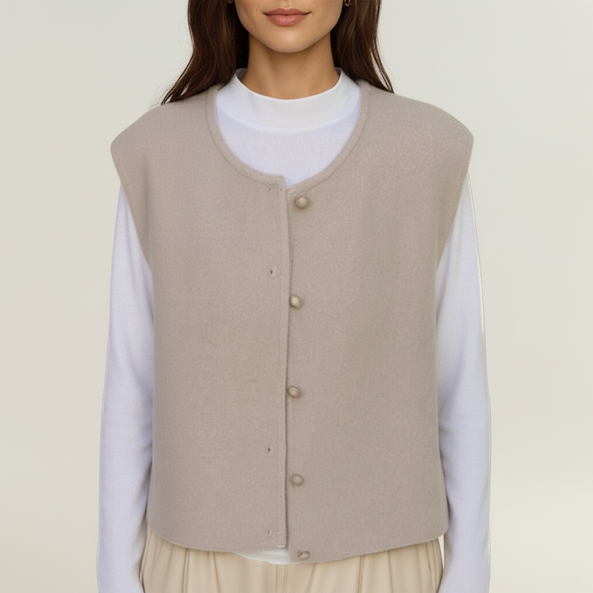 Anna-Kaci Women's Sleeveless Button Front Vest with Rounded Neckline and Soft Structured Fabric