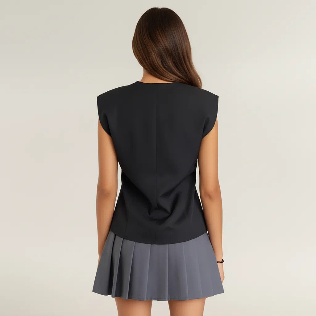 Anna-Kaci Women's Sleeveless Tailored Vest with V Neckline and Decorative Button Front