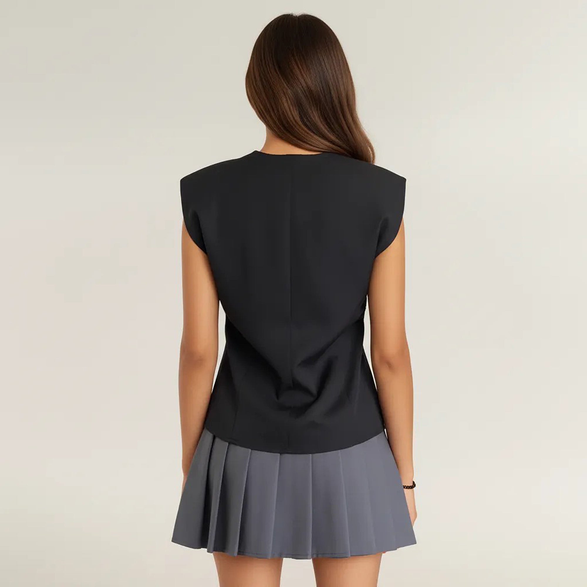 Anna-Kaci Women's Sleeveless Tailored Vest with V Neckline and Decorative Button Front