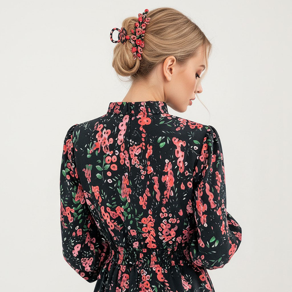 Anna-Kaci Women¡¯s Floral Print Smocked Waist Dress with Long Sleeves, V-Neckline, and Ruffled Hem for a Feminine and Flattering Fit