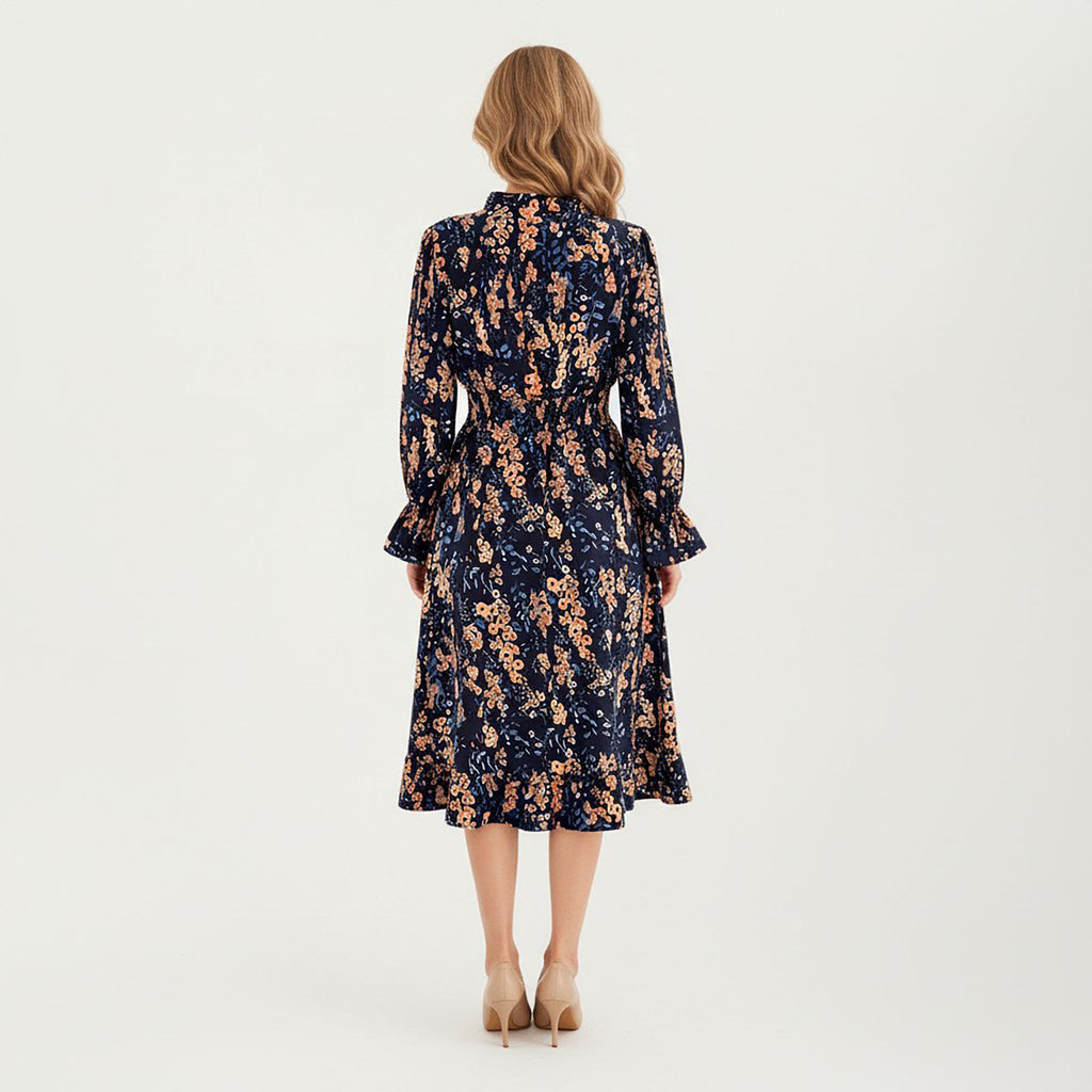 Anna-Kaci Women¡¯s Floral Print Smocked Waist Dress with Long Sleeves, V-Neckline, and Ruffled Hem for a Feminine and Flattering Fit