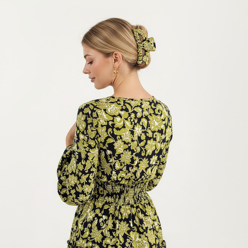 Anna-Kaci Women¡¯s Floral V-Neck Dress with Bell Sleeves and Tiered Skirt for a Flattering Fit and Elegant Style
