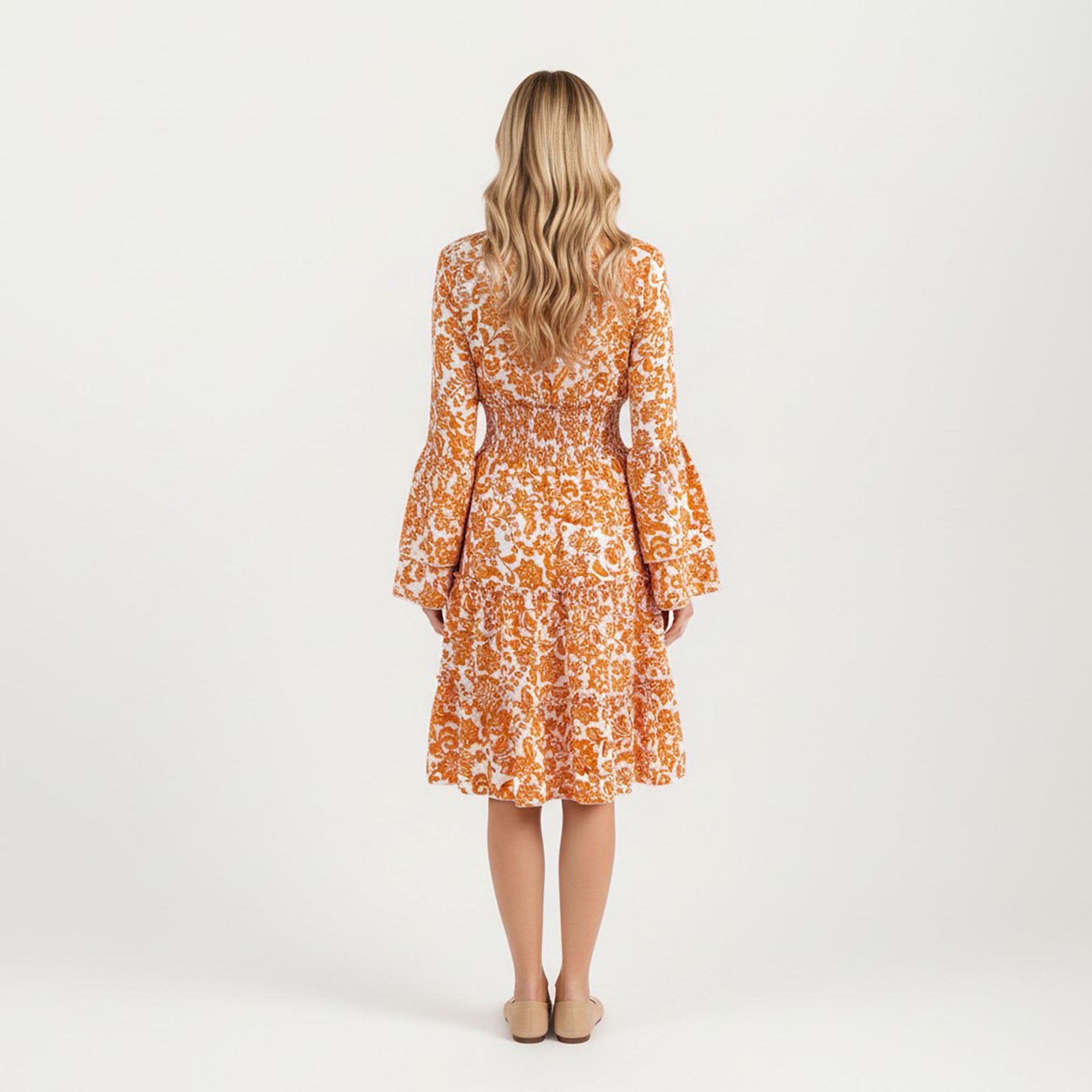 Anna-Kaci Women¡¯s Floral V-Neck Dress with Bell Sleeves and Tiered Skirt for a Flattering Fit and Elegant Style