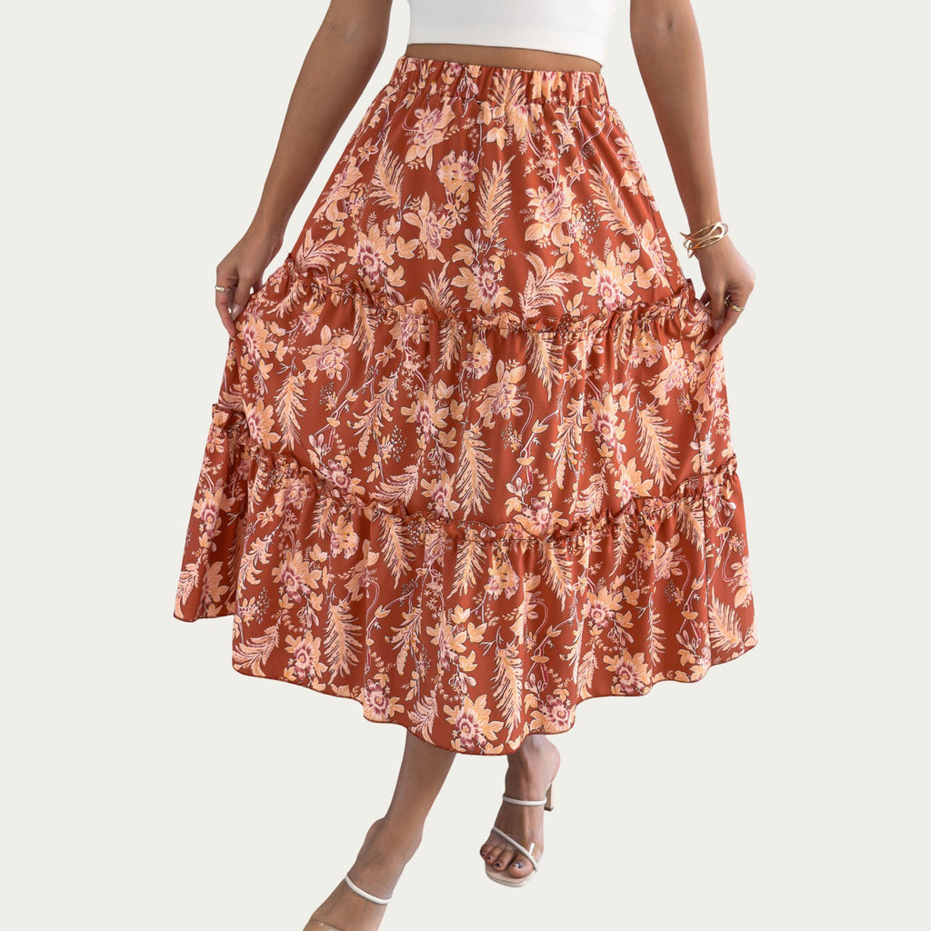 Anna-Kaci Women¡¯s Floral Print Tiered Skirt with Ruffled Detailing for Flattering Fit and Feminine Elegance