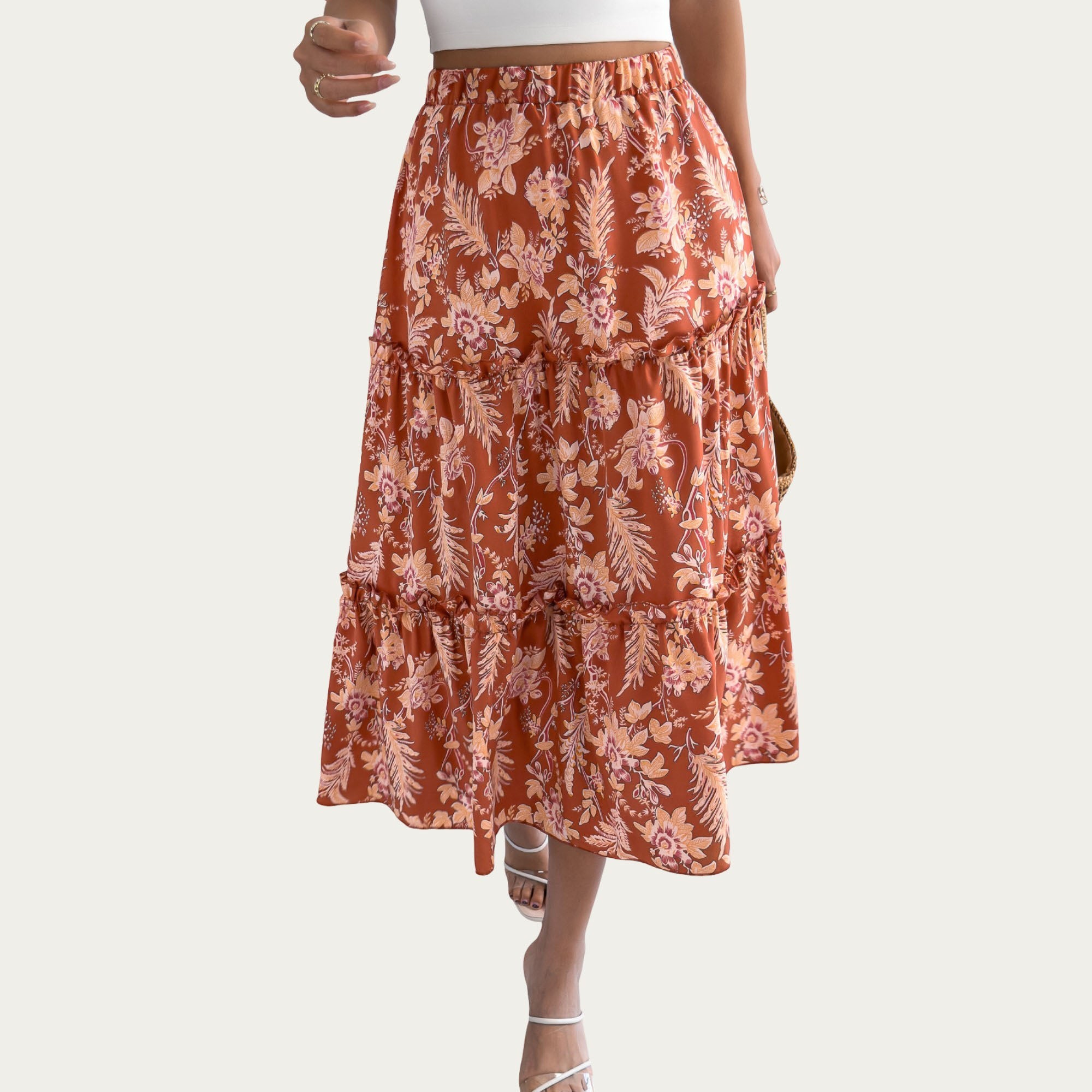 Anna-Kaci Women¡¯s Floral Print Tiered Skirt with Ruffled Detailing for Flattering Fit and Feminine Elegance