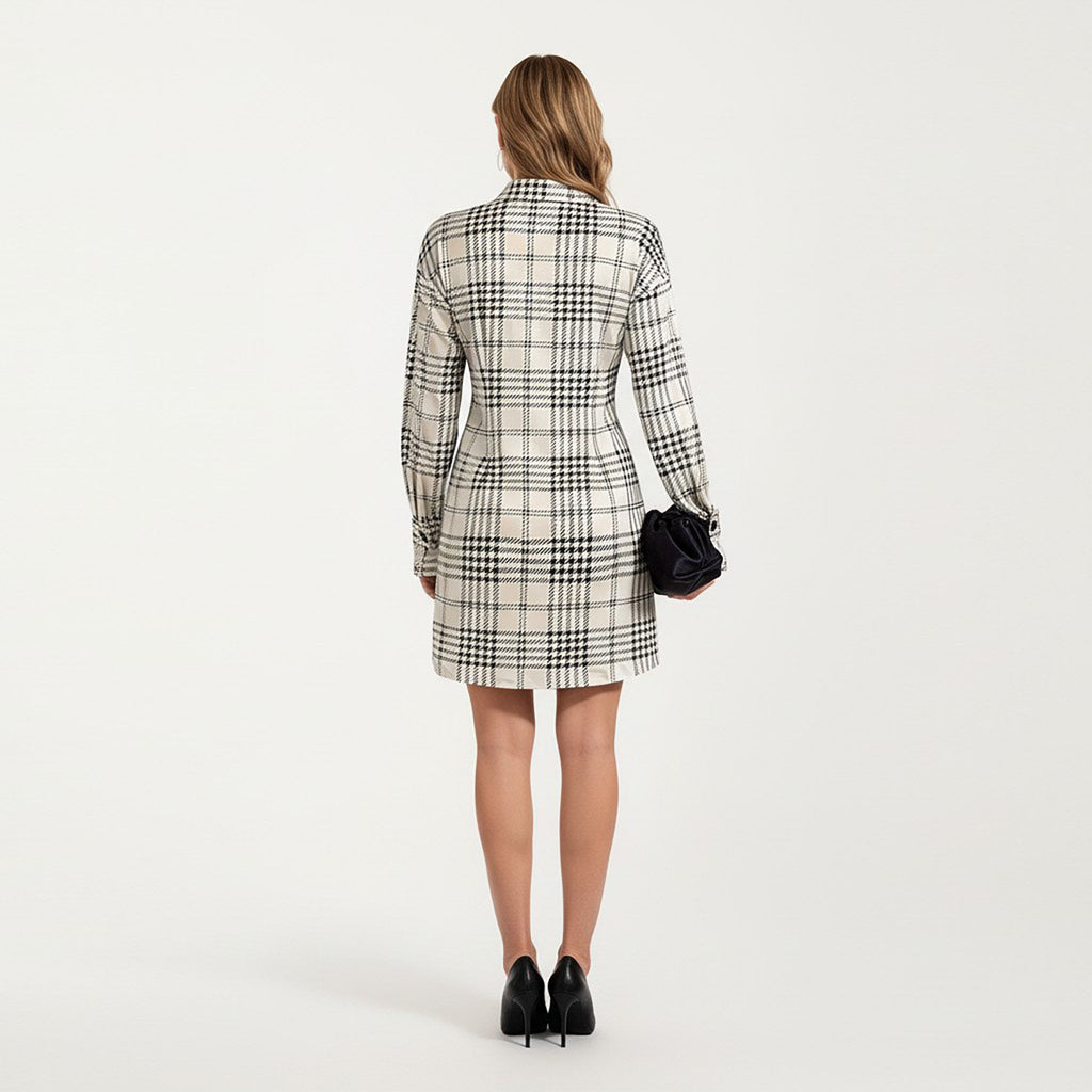 Anna-Kaci Women's Plaid Long Sleeve Shirt Dress with Button Front and Waist Seaming
